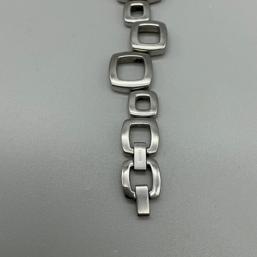 Fossil ES1869 Womens Watch 22mm Stainless Square Link New Battery 7.5